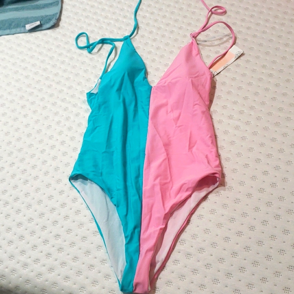 Pink and aqua blue swim suit